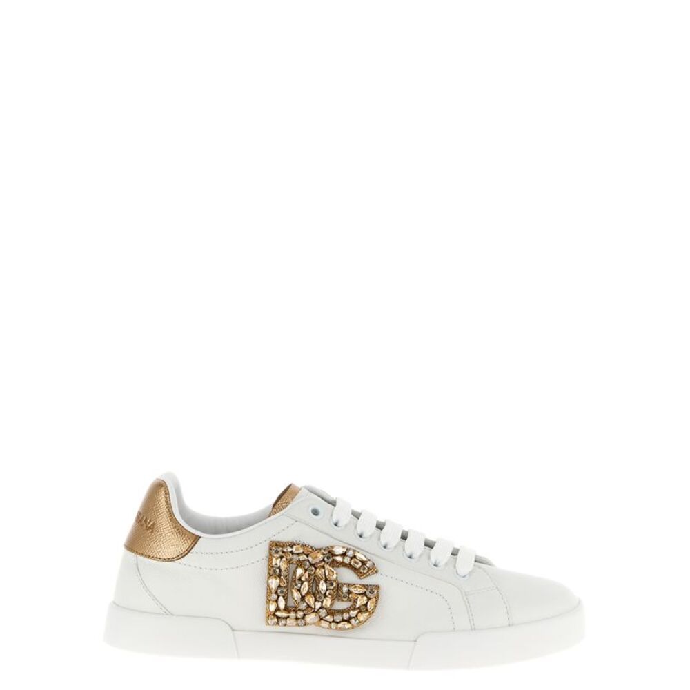 Dolce & Gabbana Gold Calfskin Low Top Women's Sneakers